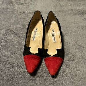 Manolo Blahnik Red and Black Colorblock Heels